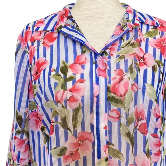 TALBOTS Floral Button Down Blouse Size Large Petite Business Casual Lightweight - Picture 3 of 5